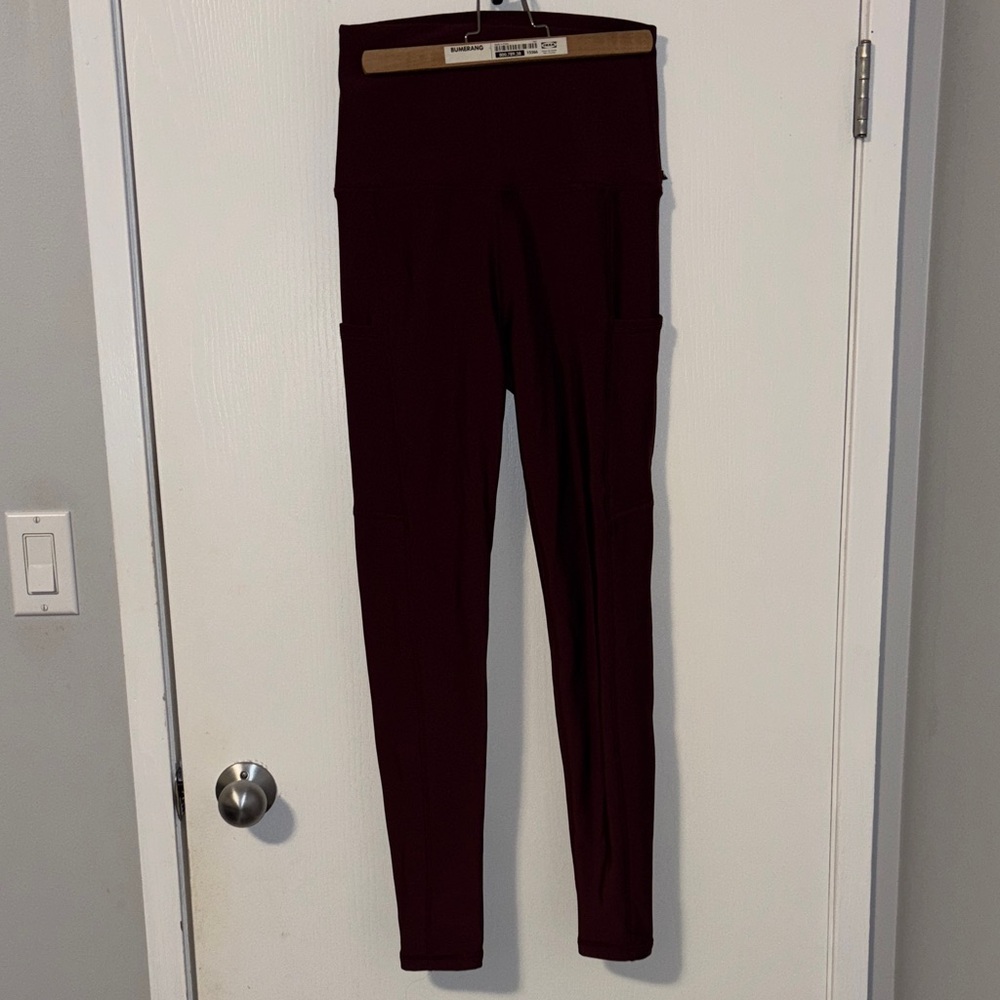 Women's Burgundy High-Waisted fleece lined leggings